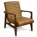 Channel Back Lounge Chair Solid Teak Wood Saddle Leather P176437