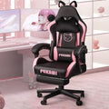Pink Gaming Chair with Cat Ears and Cat Paw Cushion Pillow with Footrest Y684