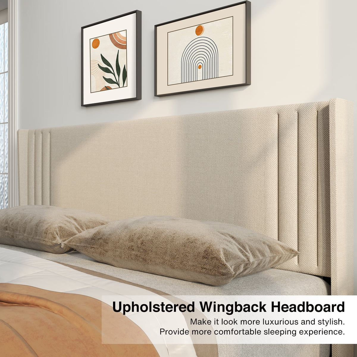 Queen Bed Frame with Wingback Headboard L28669
