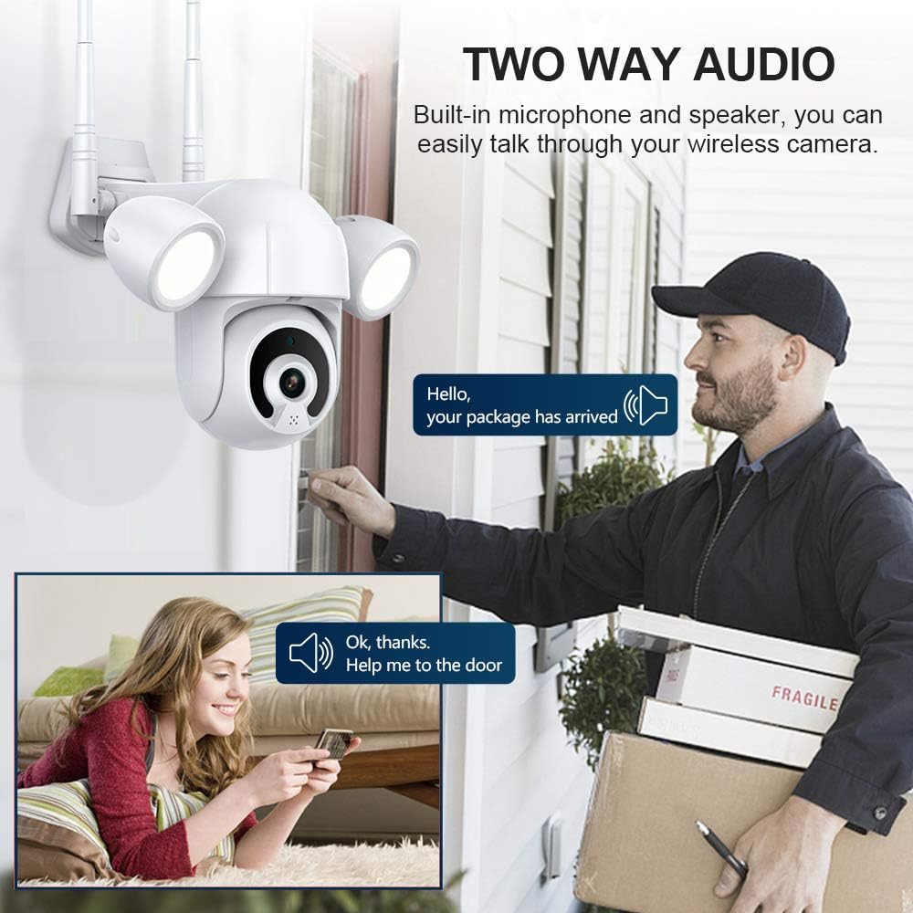 2K WiFi PTZ Security Camera with Floodlight, IP65 Waterproof, Auto Night Vision, Motion-Activated Lights, Auto-Tracking, Two-Way Audio C579