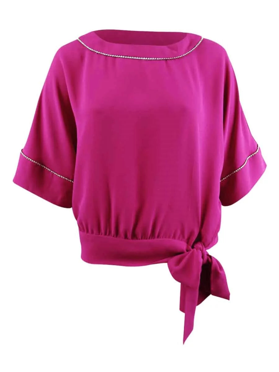 Women's Rhinestone-Trim Tie-Hem Top O260890