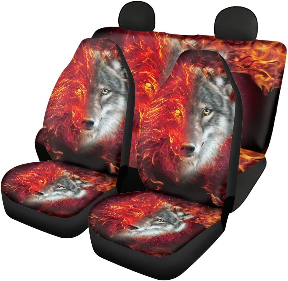 Red Kiss Lips Print 4pcs Car Seat Cover Set M24943