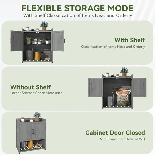 Grey Outdoor Storage Cabinet with Potting Bench Table K19463