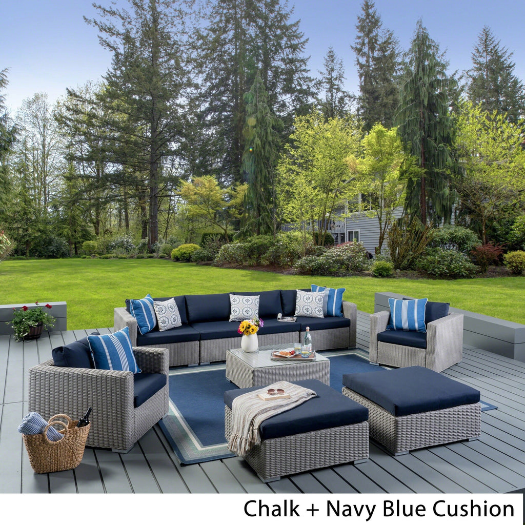Outdoor Wicker 9-Piece Sectional Sofa with Cushions and Ottomans X99758
