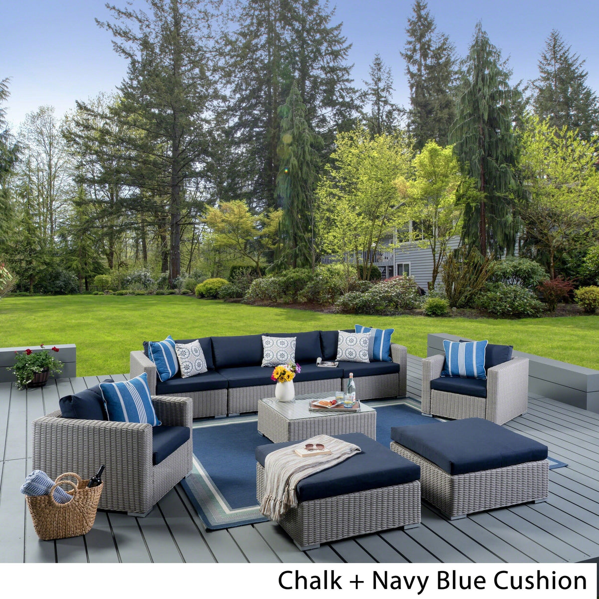 Outdoor Wicker 9-Piece Sectional Sofa with Cushions and Ottomans X99758