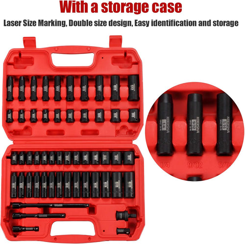 1/4 Inch Drive 53-Piece CR-MO Alloy Steel Impact Socket Set SAE and Metric P1467