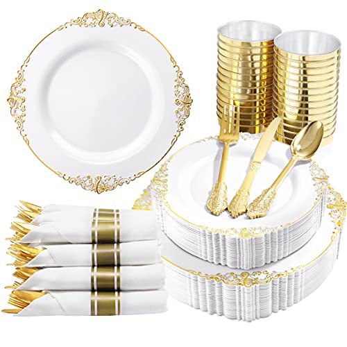 350PCS Gold Plastic Dinnerware Set Y80671