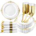 350PCS Gold Plastic Dinnerware Set Y80671