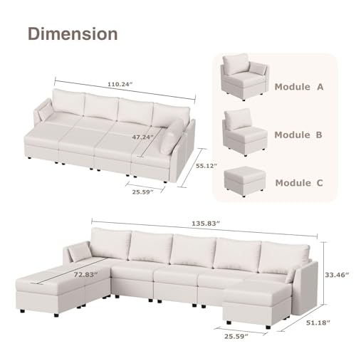Light Grey 8 Seat U Shaped Sectional Sofa with Storage A7862