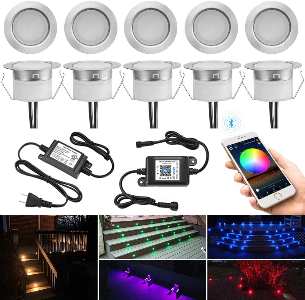 LED Deck Lights Kit 10pcs RGBW Low Voltage Recessed Waterproof Outdoor B557344