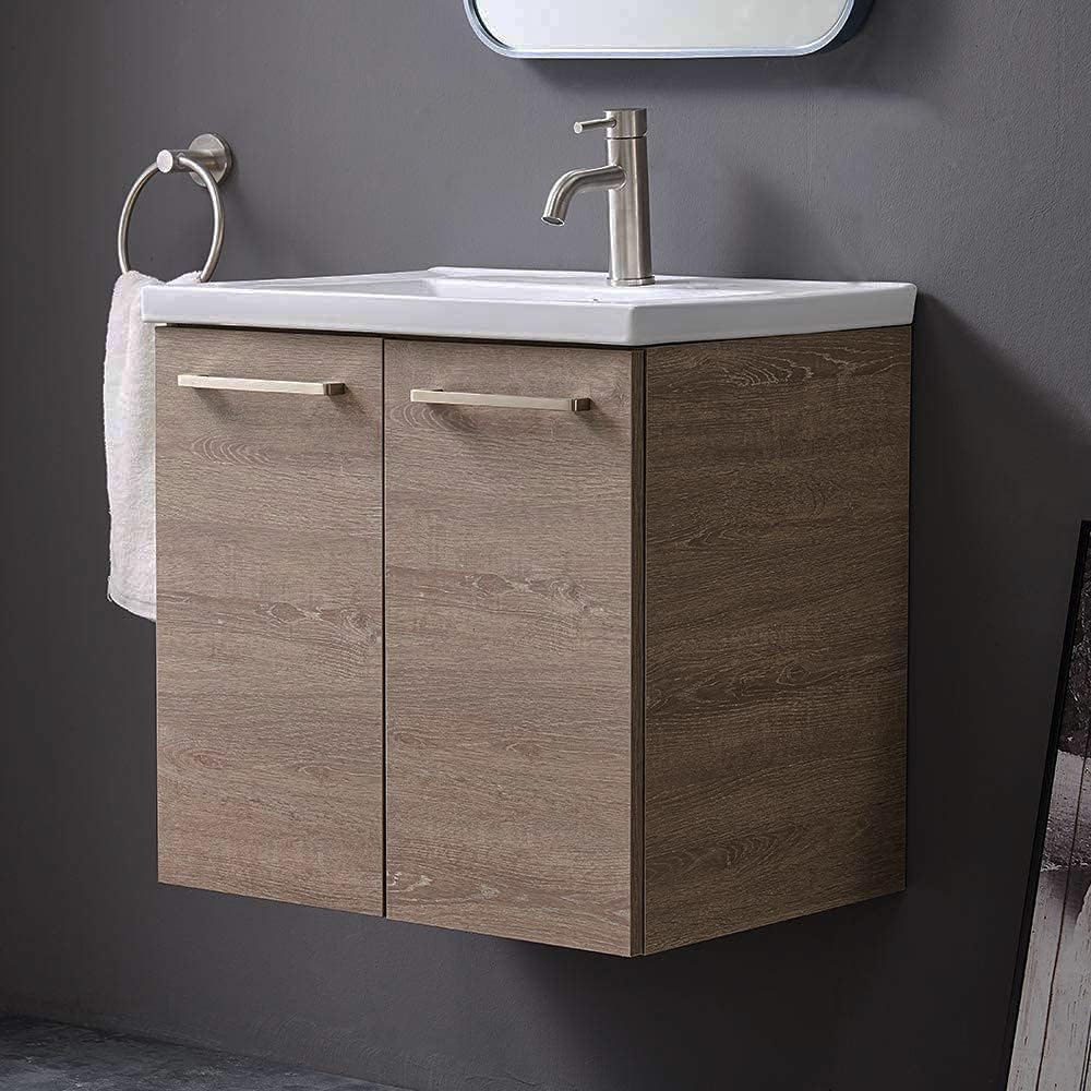 Brown 24” Wall-Mounted Bathroom Vanity with Ceramic Sink X60644