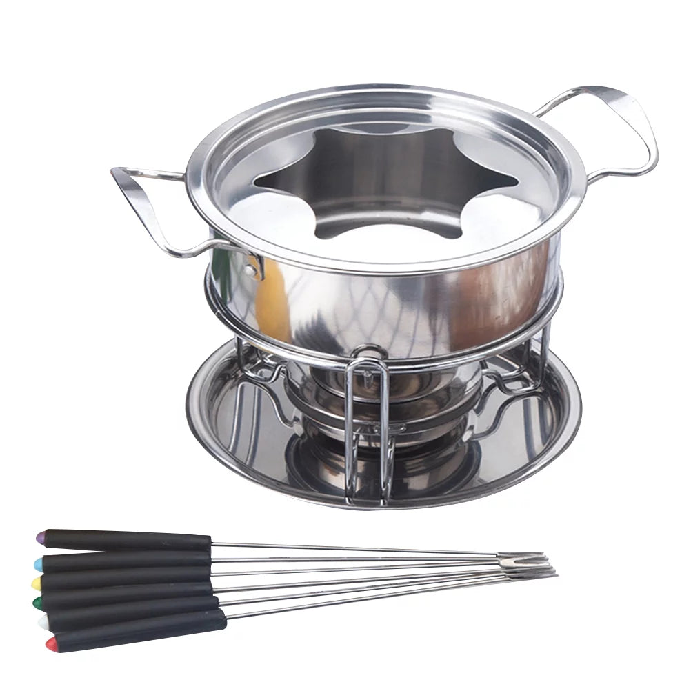 10-Piece Set Stainless Steel Chocolate Melting Pot Cheese Fondue Set J617