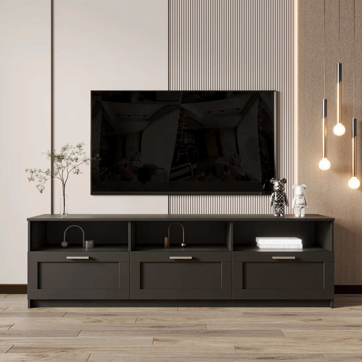 Black TV Stand with Storage W8132