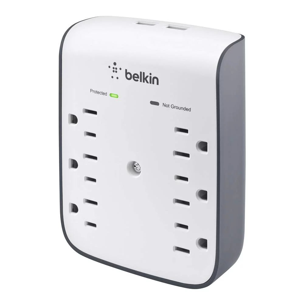 6 Outlets 2 USB Ports Wall Mount Surge Protector D413