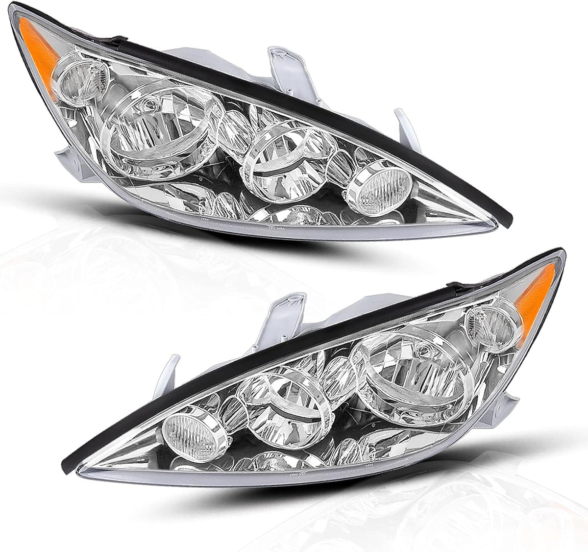 Chrome Housing Headlight Assembly with Amber Reflector Clear Lens Z9569