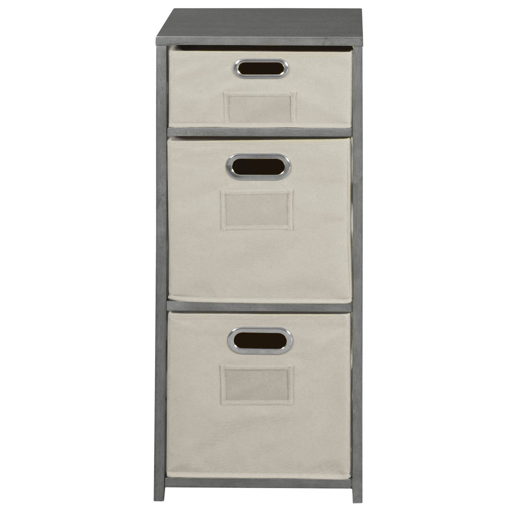 Grey Square Folding Bookcase with Folding Fabric Bins S157