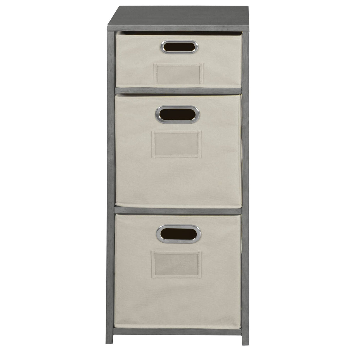 Grey Square Folding Bookcase with Folding Fabric Bins S157