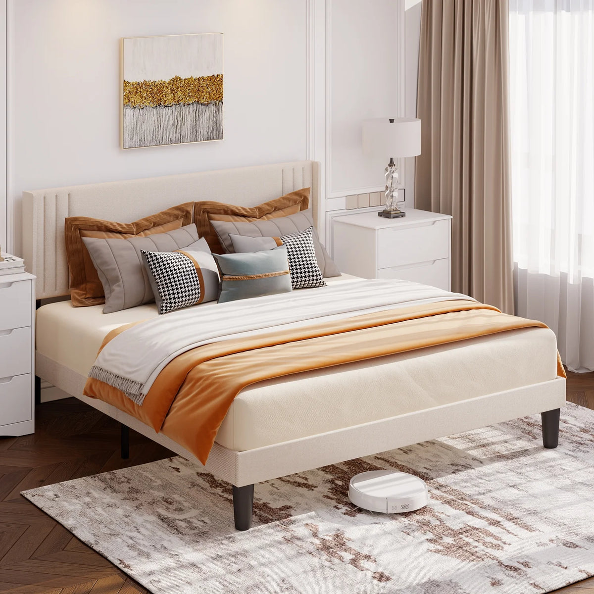 Queen Bed Frame with Wingback Headboard L28669