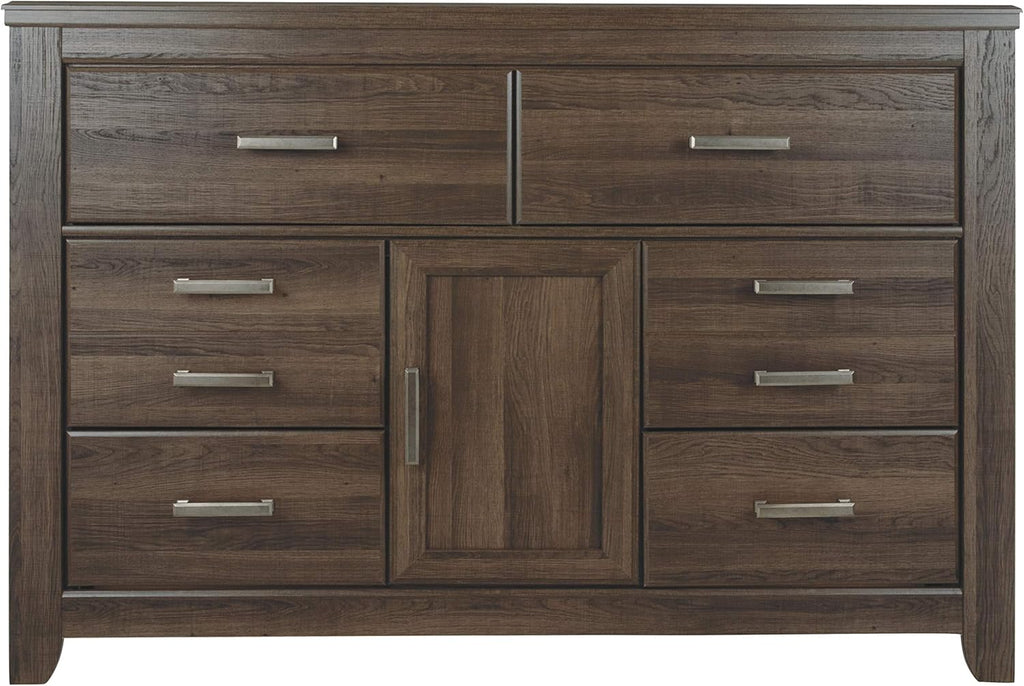 Rustic 6 Drawer Dresser with 1 Cabinet & Adjustable Shelf, Dark Brown E175082