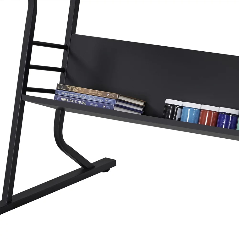Black Adjustable Drafting Table with Storage Drawers and Stool N9808