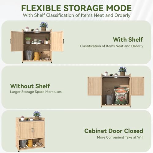 Grey Outdoor Storage Cabinet with Potting Bench Table K19463