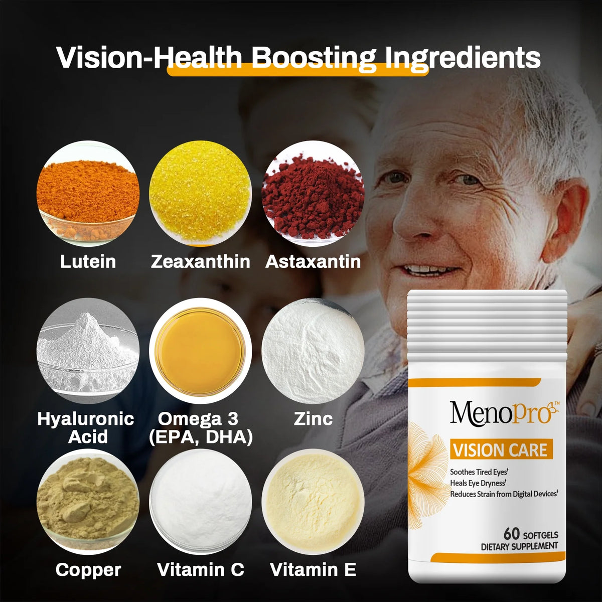 Vision Care Softgels, Lutein, Zeaxanthin, Astaxantin, Hyaluronic Acid, Omega 3, Zinc, Copper, Vitamin C, Vitamin E, 60 ct C7424