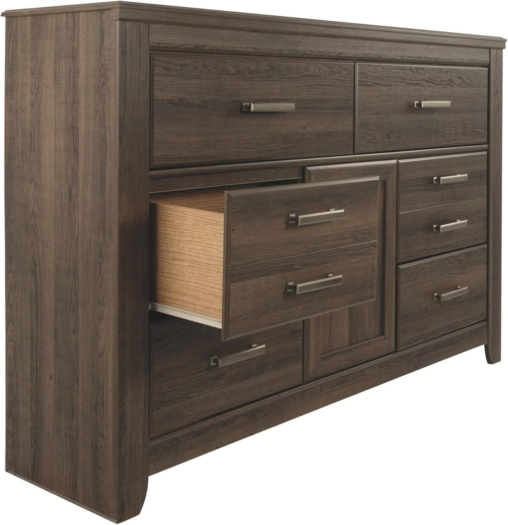 Rustic 6 Drawer Dresser with 1 Cabinet & Adjustable Shelf, Dark Brown E175082