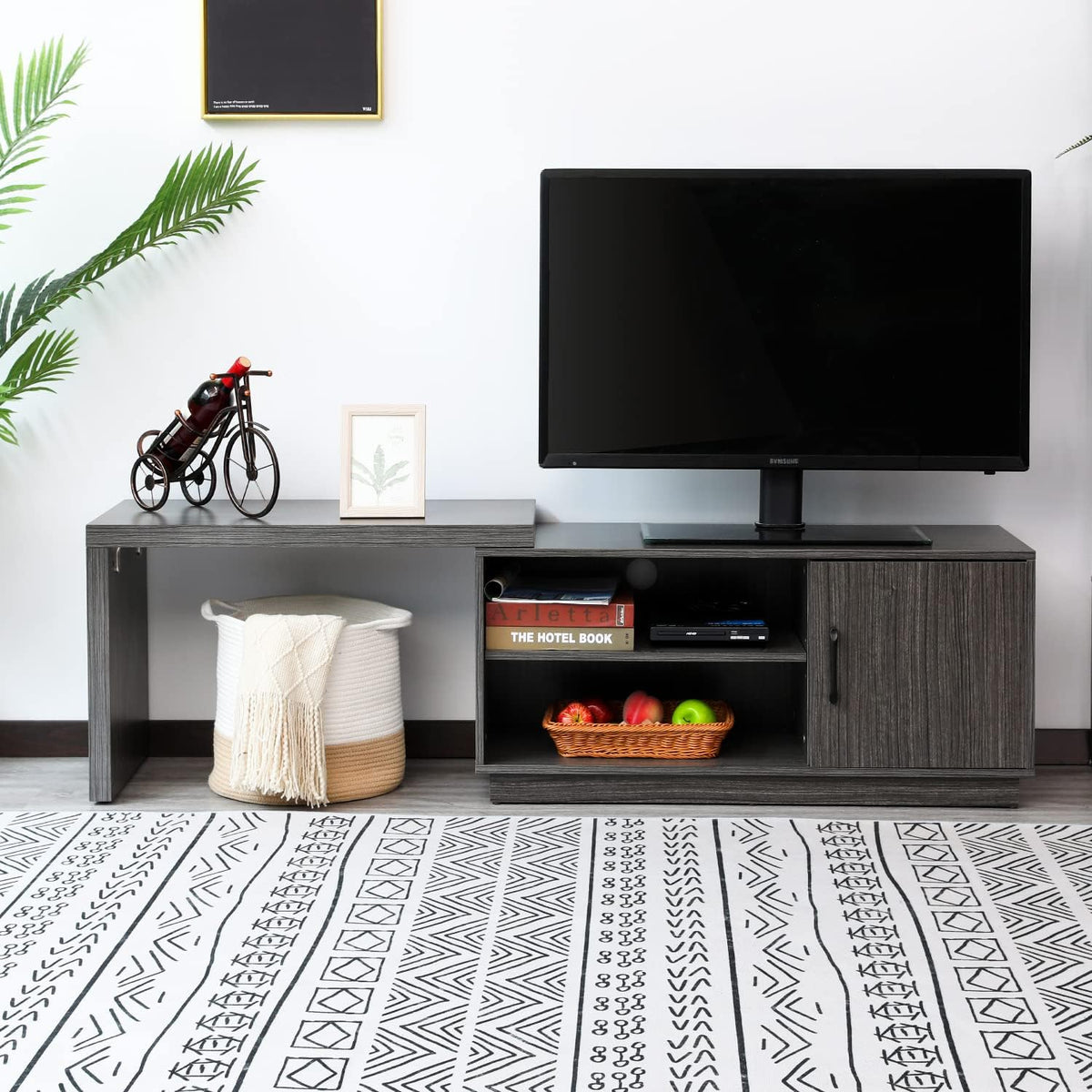 Rustic Brown TV Stand with Storage Cabinets and Open Shelves D2470