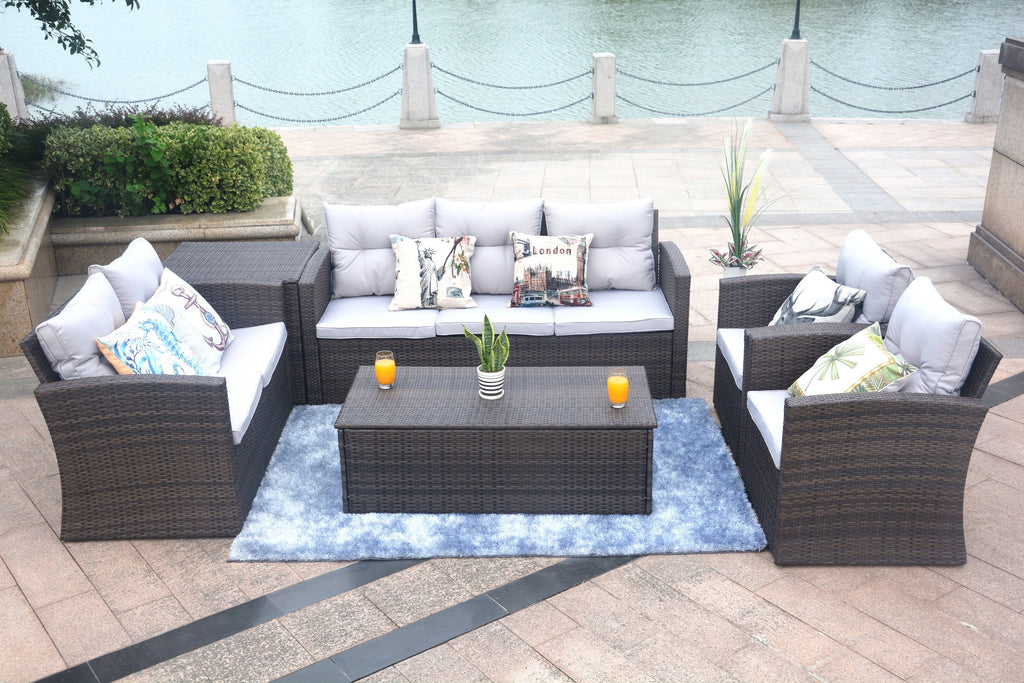 6-Piece Wicker Outdoor Sofa Set with Cushions A56573