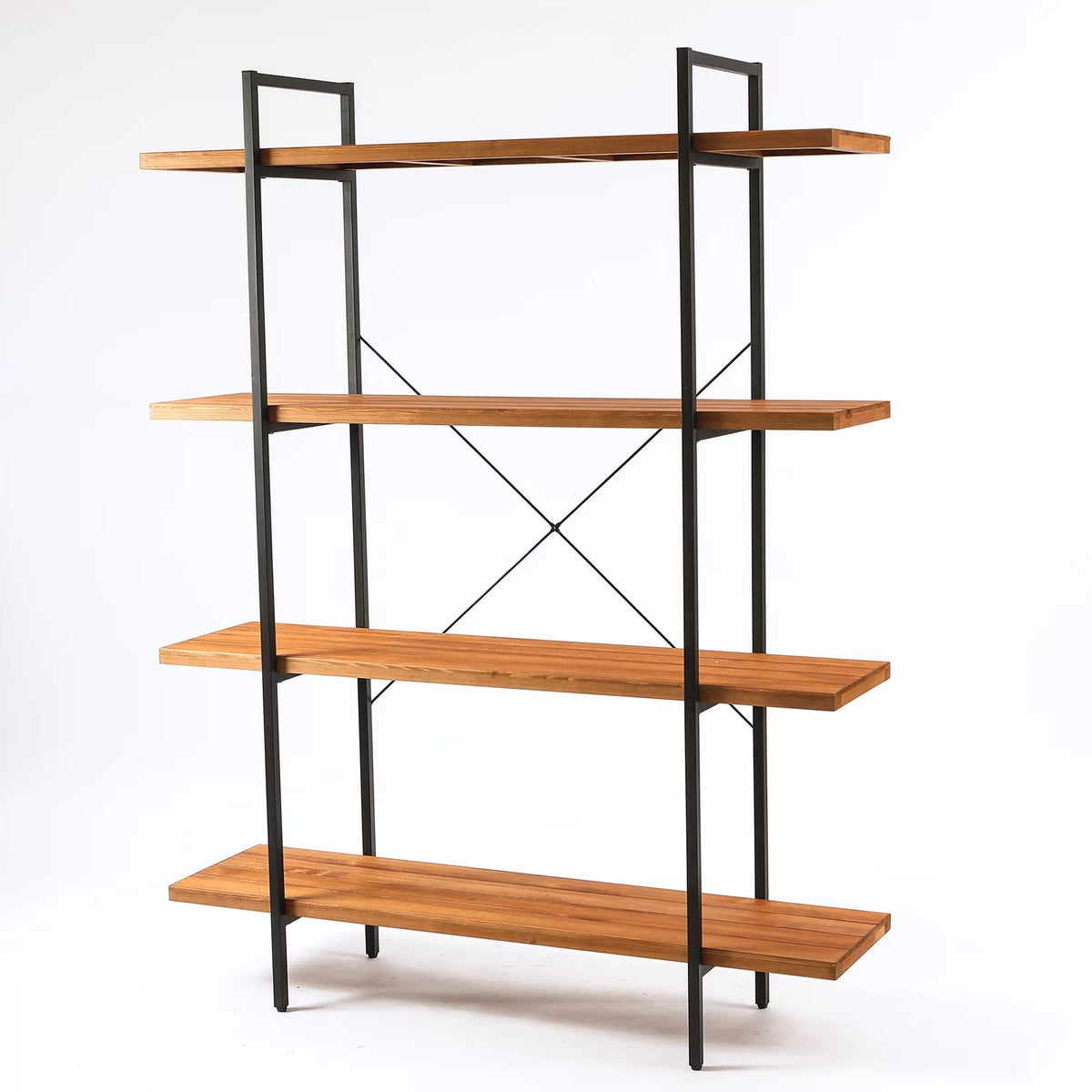 Brown Wood Metal Frame 4-Shelf Bookcase P5557