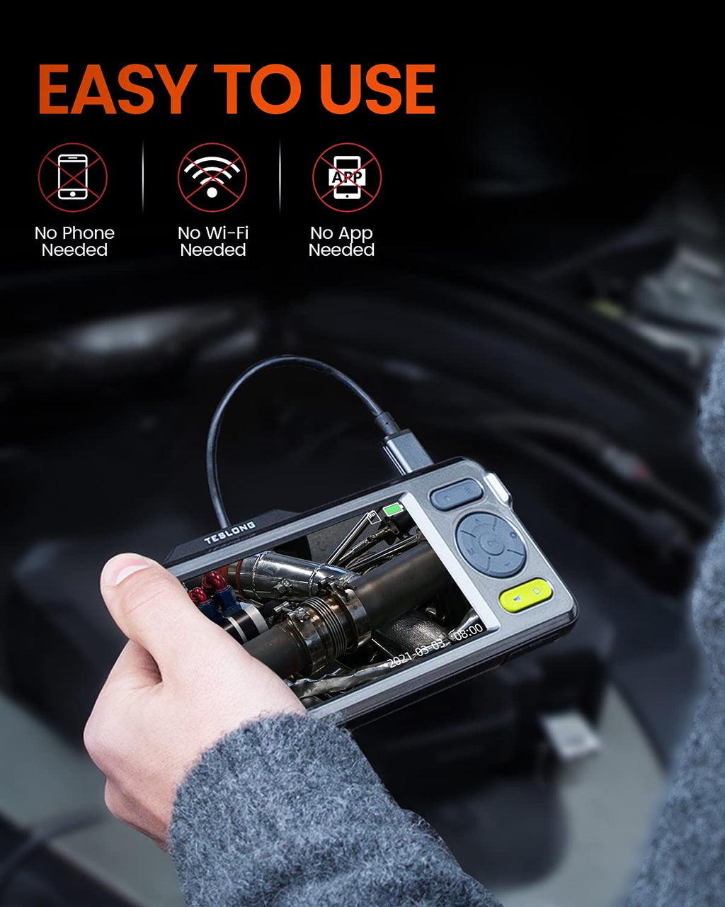 Triple Lens Inspection Camera, Waterproof Borescope with Light, 5 IPS Screen, 16.4ft Flexible Cable L557909
