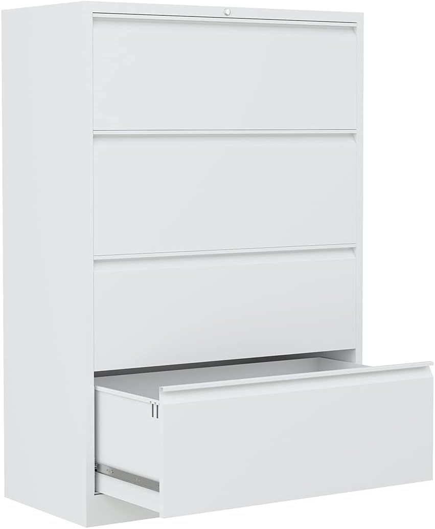 White 4 Drawer Metal Lateral File Cabinet with Lock U693534