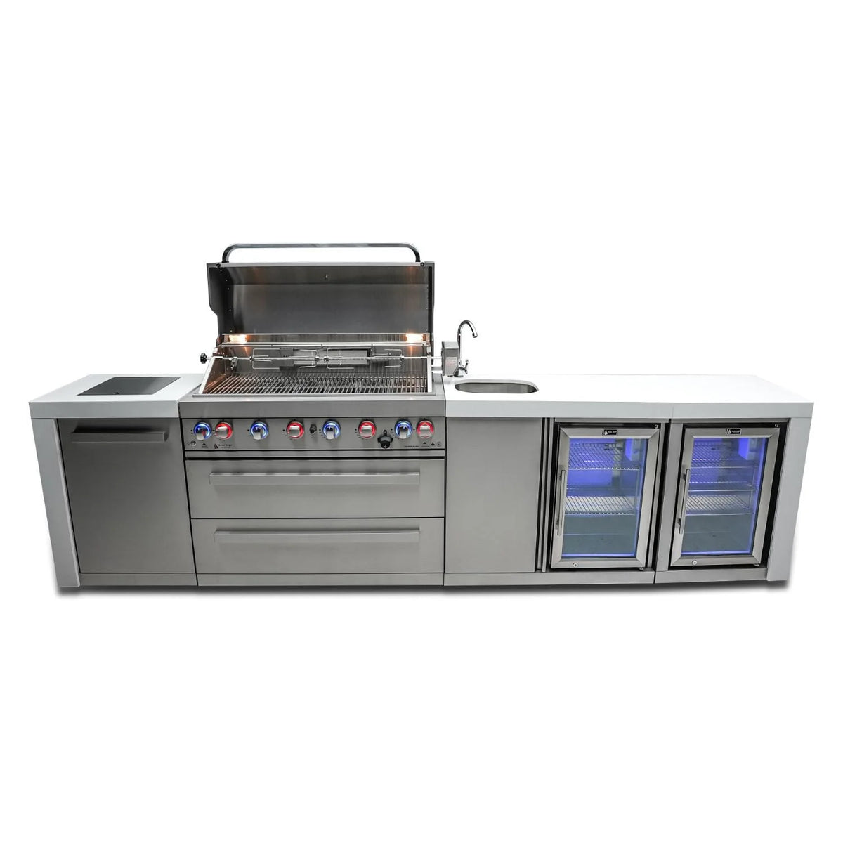 Propane Gas Island Grill with Refrigerator Cabinet, Infrared Side Burner, & Rotisserie Kit G8700