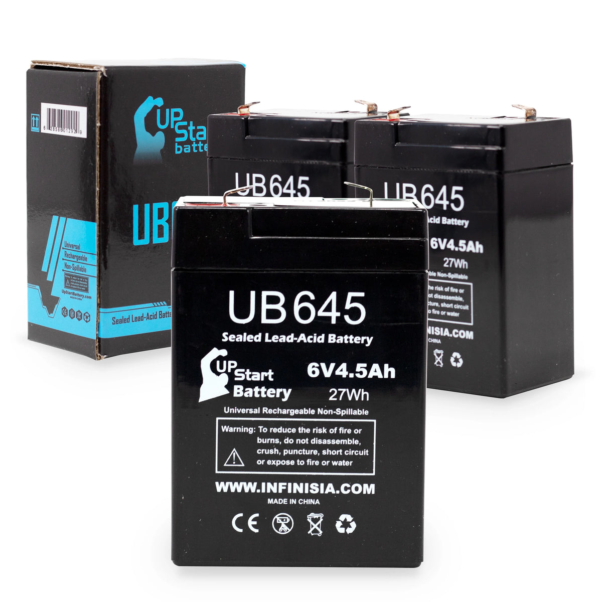 6V 4.5Ah Sealed Lead Acid Battery 3 Pack with Terminal Adapters P3283