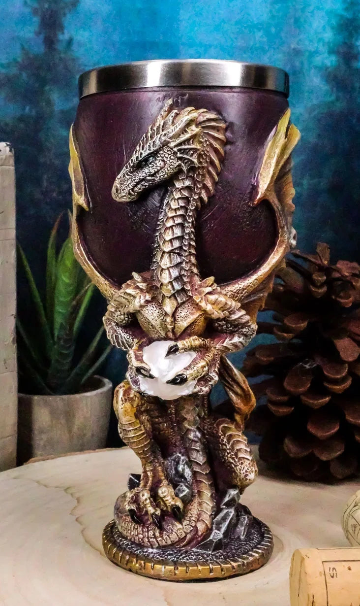 Maroon And Gold Dragon Wine Goblet 5oz S8490