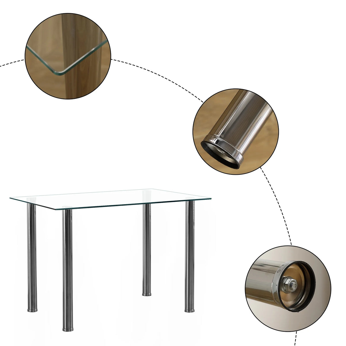 White Glass Dining Table Set for 4 C58273