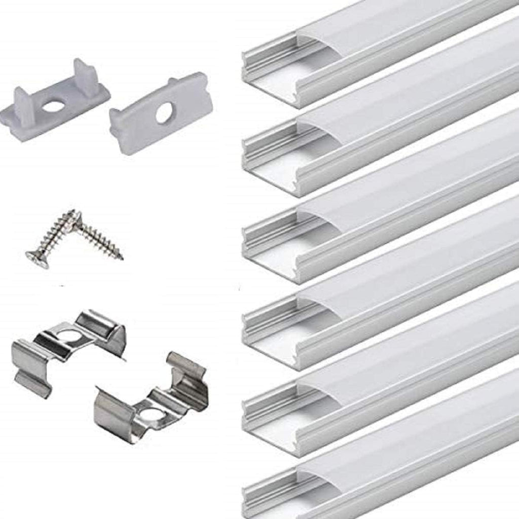 6x2m LED Strip Light Channel with Milky Cover Diffusers, End Caps and Mounting Clips A59505