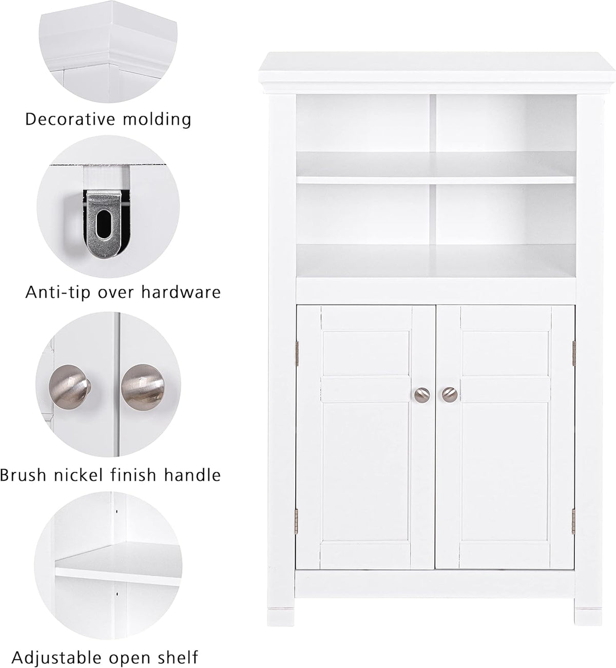 Freestanding Bathroom Cabinet with Doors and Adjustable Shelf, White Y989