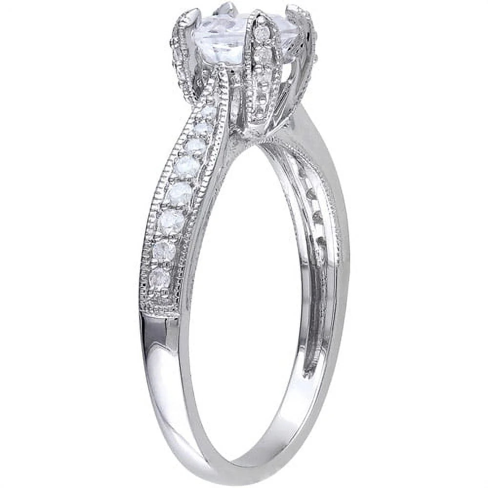 1/5 Carat T.W. Diamond and 1 Carat T.G.W. Created White Sapphire Sterling Silver Engagement Ring E45178