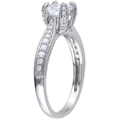 1/5 Carat T.W. Diamond and 1 Carat T.G.W. Created White Sapphire Sterling Silver Engagement Ring E45178