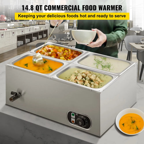 110V 4-Pan Stainless Steel Commercial Food Warmer 24 Qt T92165
