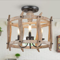 4 Light Wood Drum Chandelier G7622