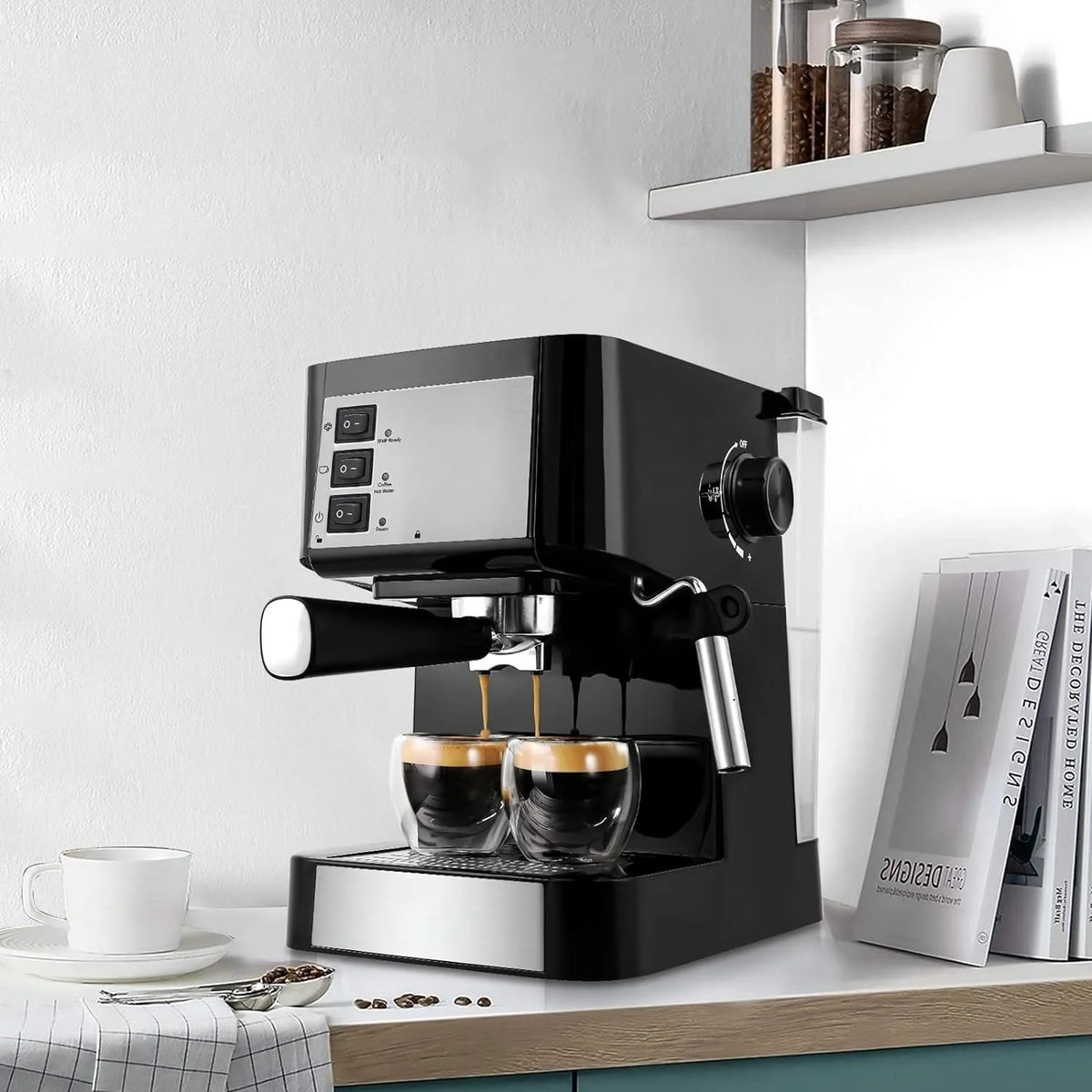 Espresso Machine with Steam Milk Frother and 50oz Removable Water Tank T899