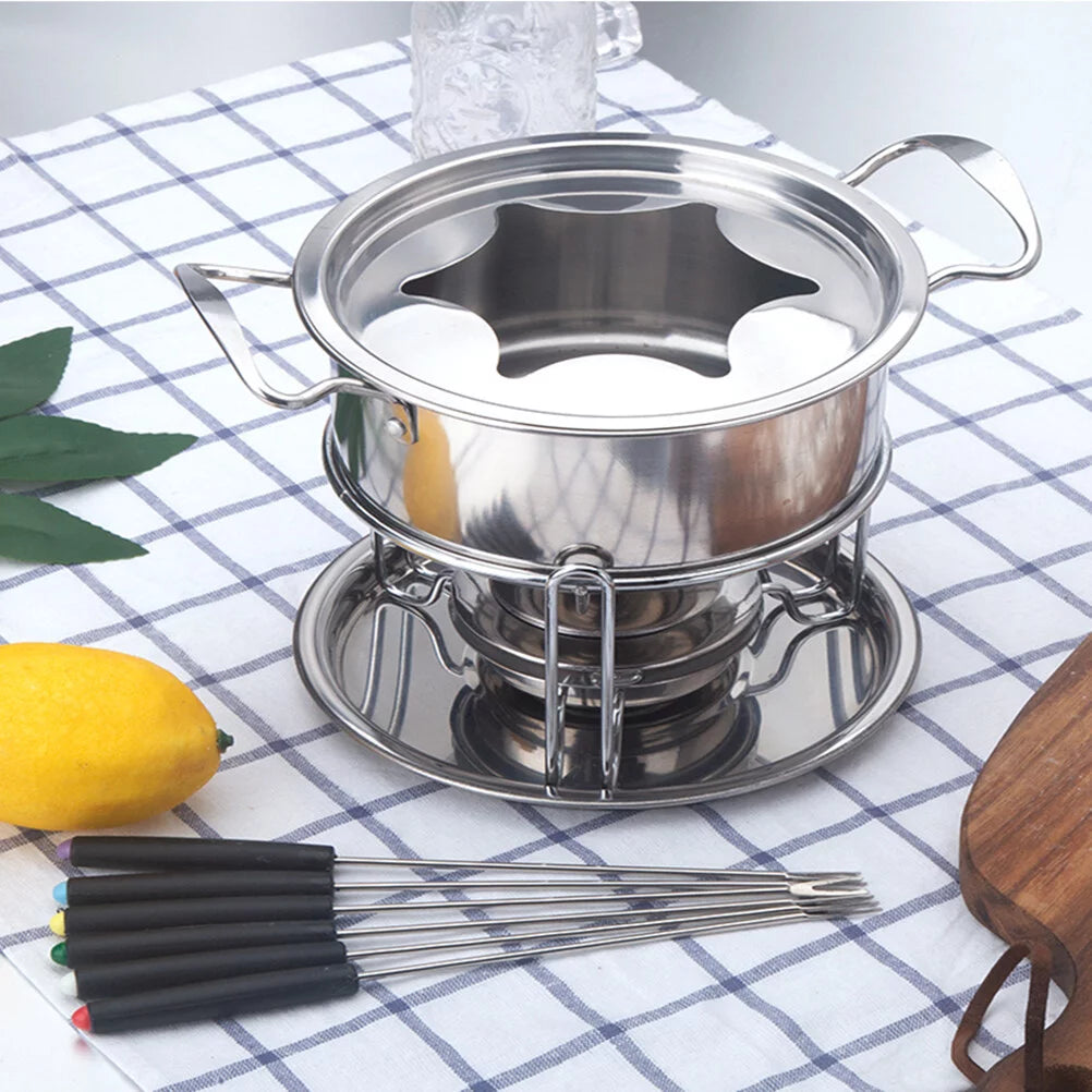 10-Piece Set Stainless Steel Chocolate Melting Pot Cheese Fondue Set J617