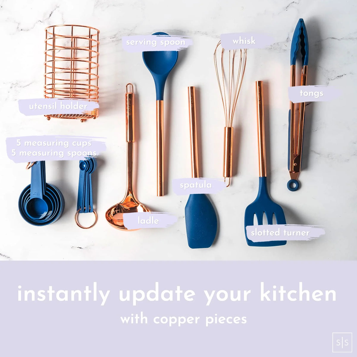 17 Pc Copper and Blue Silicone Kitchen Utensils Set V82519