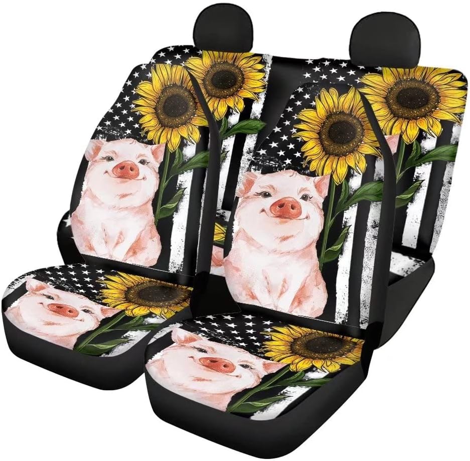 Red Kiss Lips Print 4pcs Car Seat Cover Set M24943
