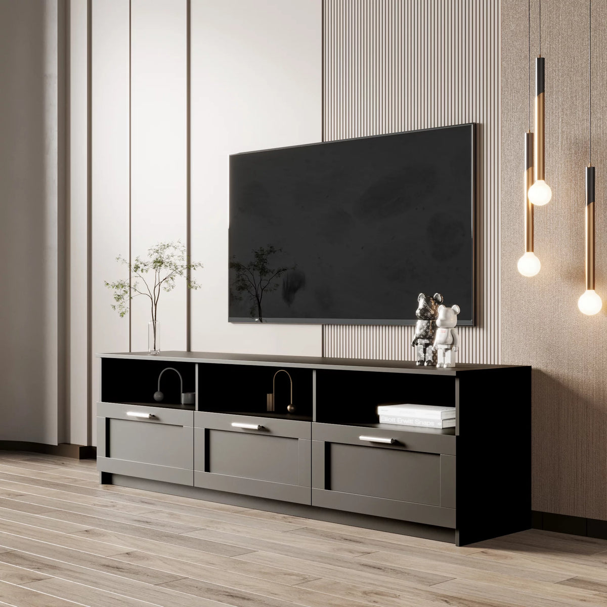 Black TV Stand with Storage W8132