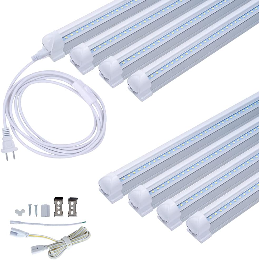 4FT LED Shop Light, 24W T8 Integrated Tube Light, 6500K Daylight White, with ON/Off Switch Cable V3212