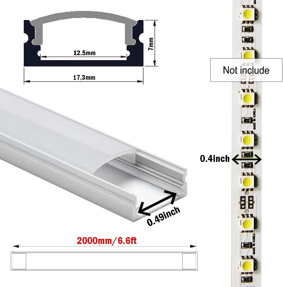6x2m LED Strip Light Channel with Milky Cover Diffusers, End Caps and Mounting Clips A59505