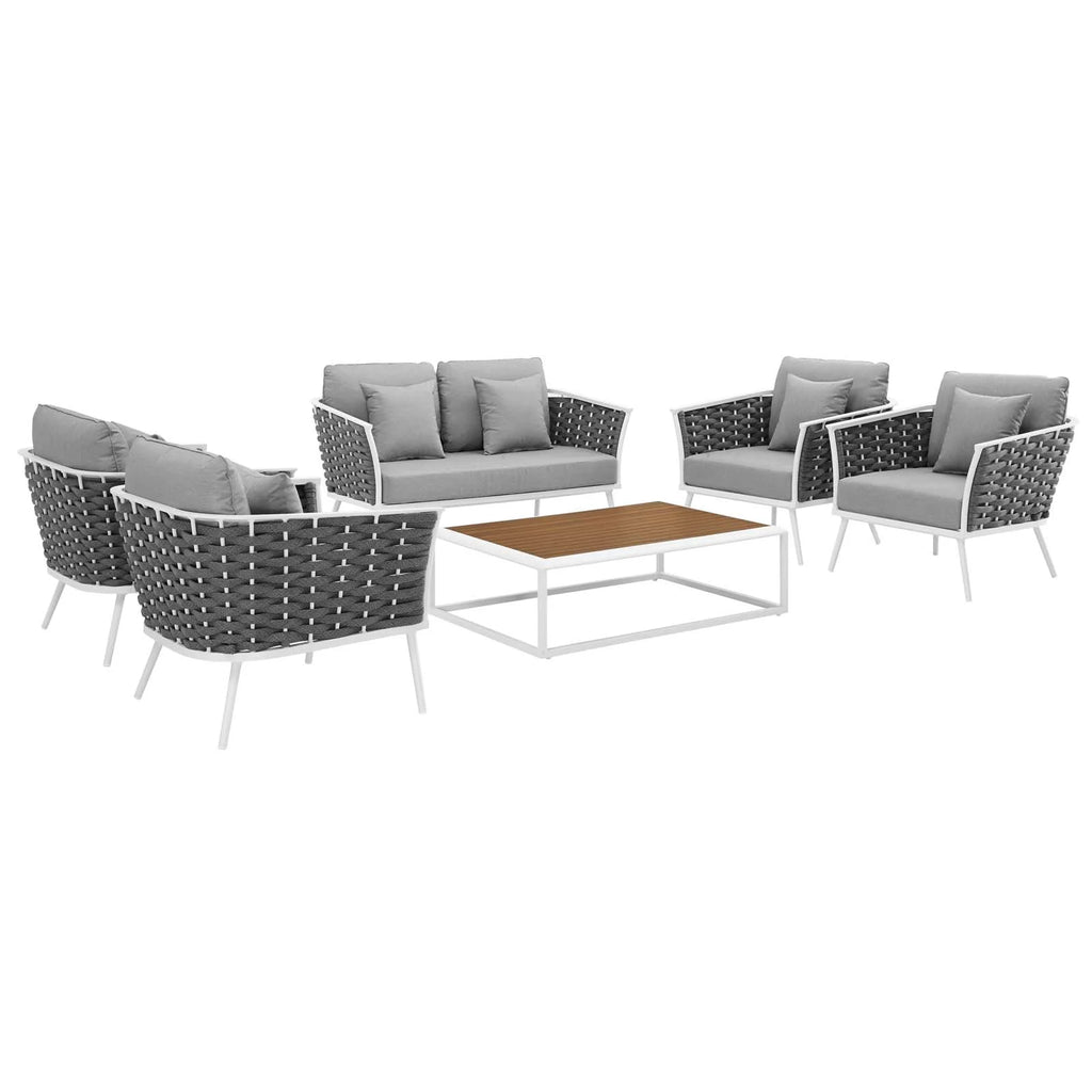 White Gray 6 Piece Outdoor Aluminum Sectional Sofa Set Q4297